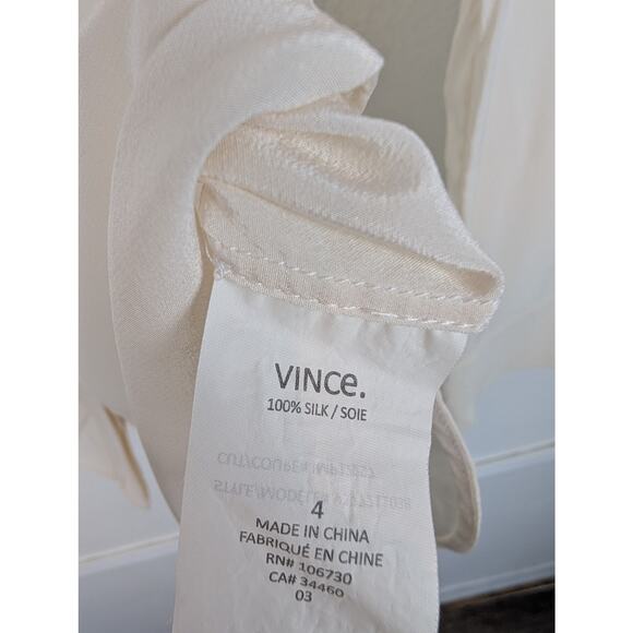 Vince Silk Shirt Blouse Hidden Button Sheer Stripe Classic Career Cream Size 4 - Picture 7 of 10